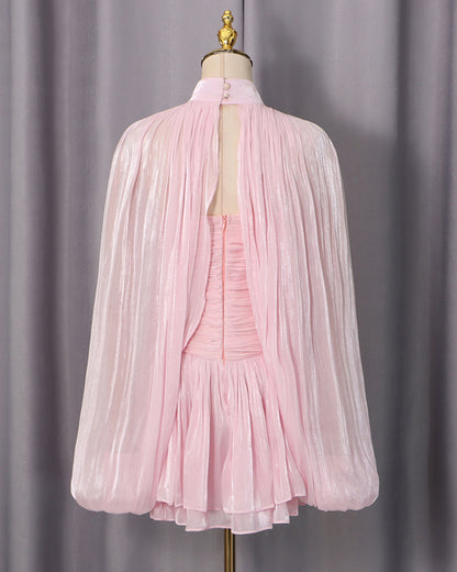 Pink Cape & Strapless Dress Two-Piece Set