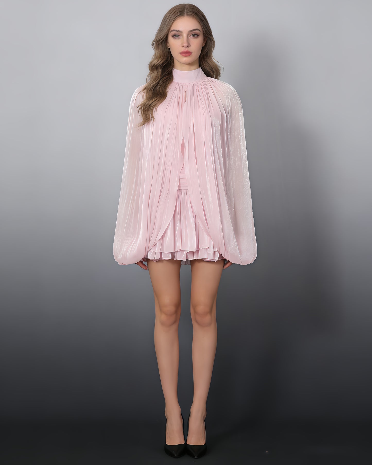 Pink Cape & Strapless Dress Two-Piece Set