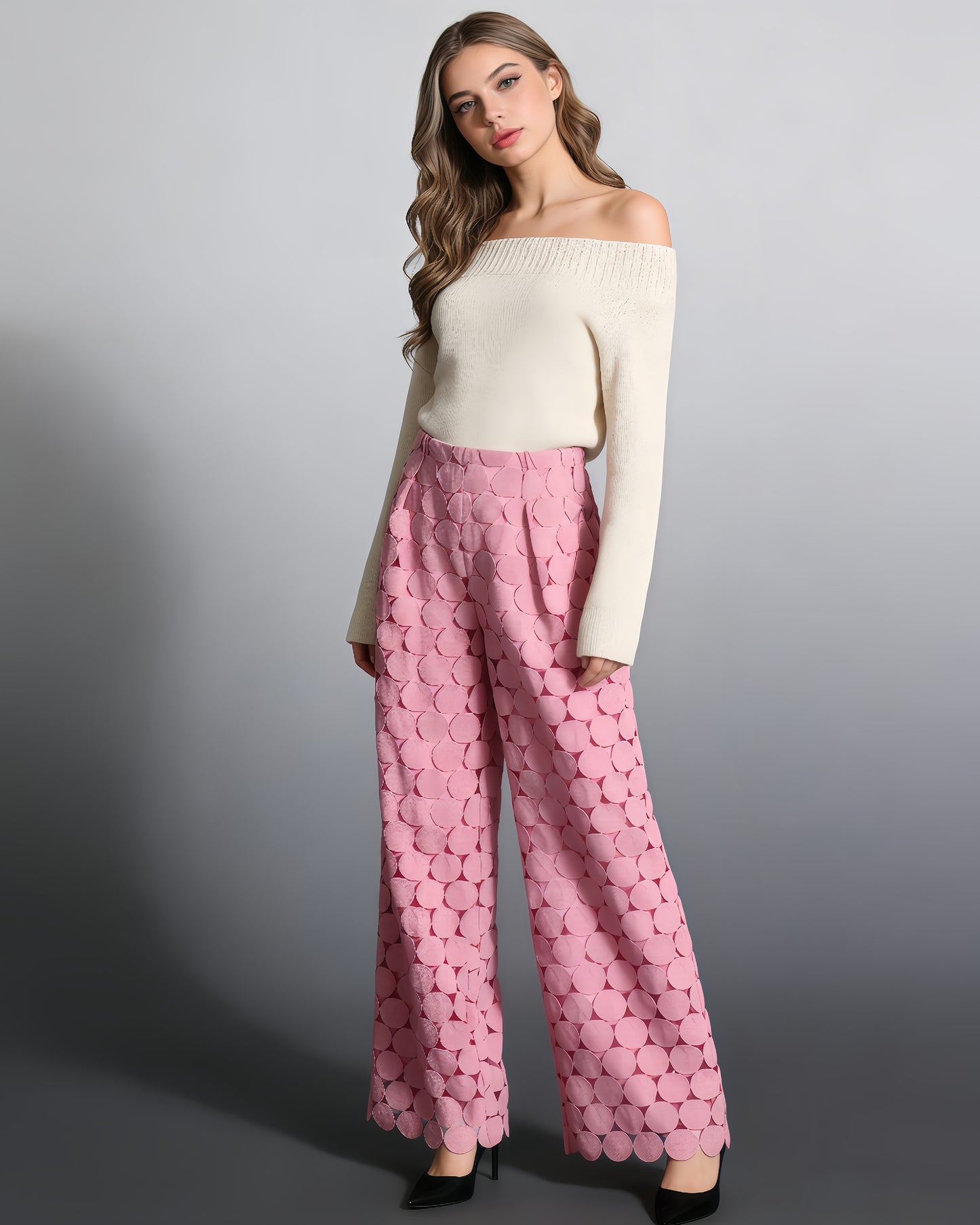 Pink Cutout Circle Wide-Leg Pants