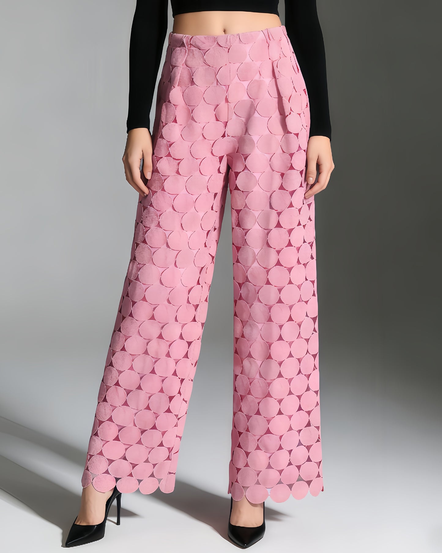 Pink Cutout Circle Wide-Leg Pants