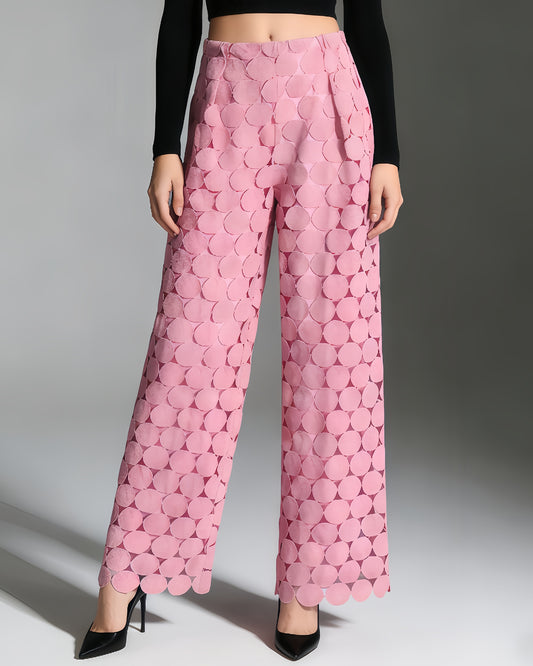 Pink Cutout Circle Wide-Leg Pants