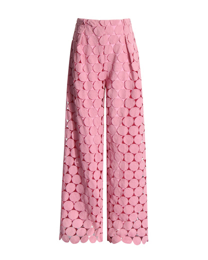 Pink Cutout Circle Wide-Leg Pants