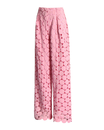 Pink Cutout Circle Wide-Leg Pants