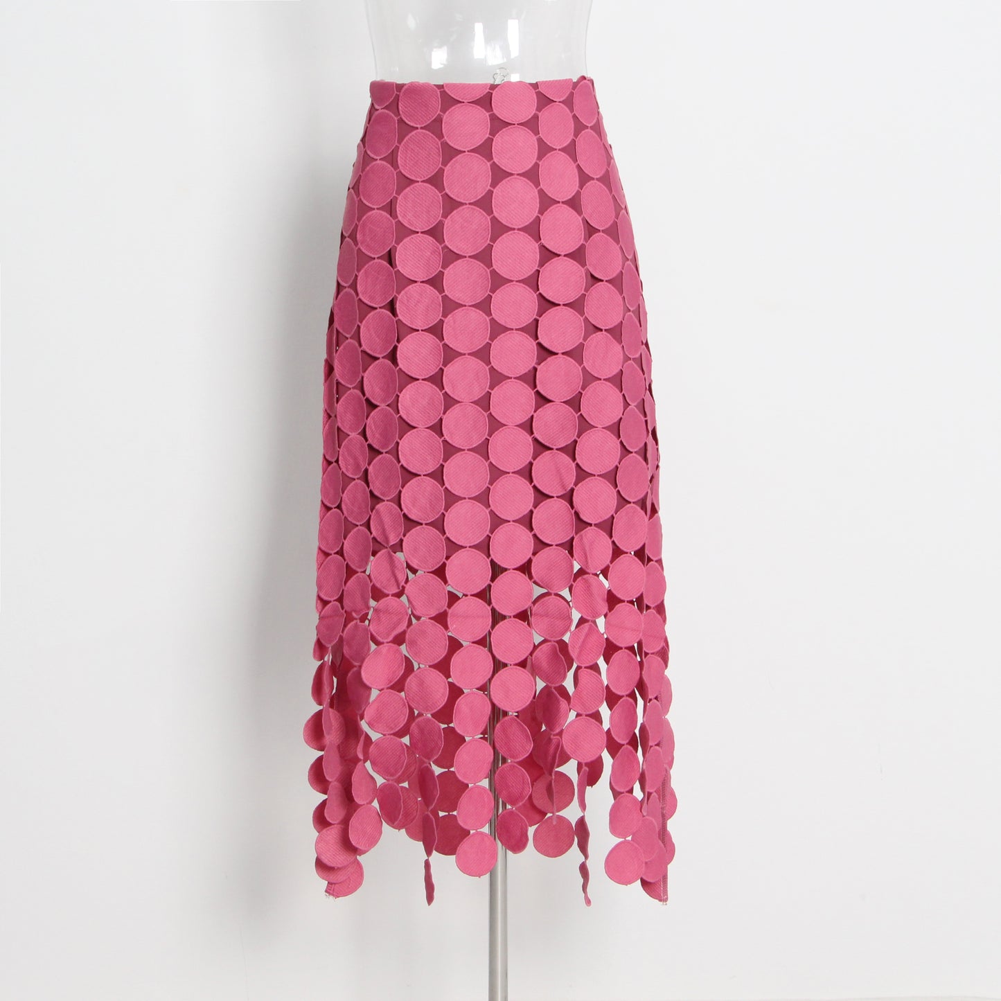 Pink Disc-Embellished Fringe Midi Skirt