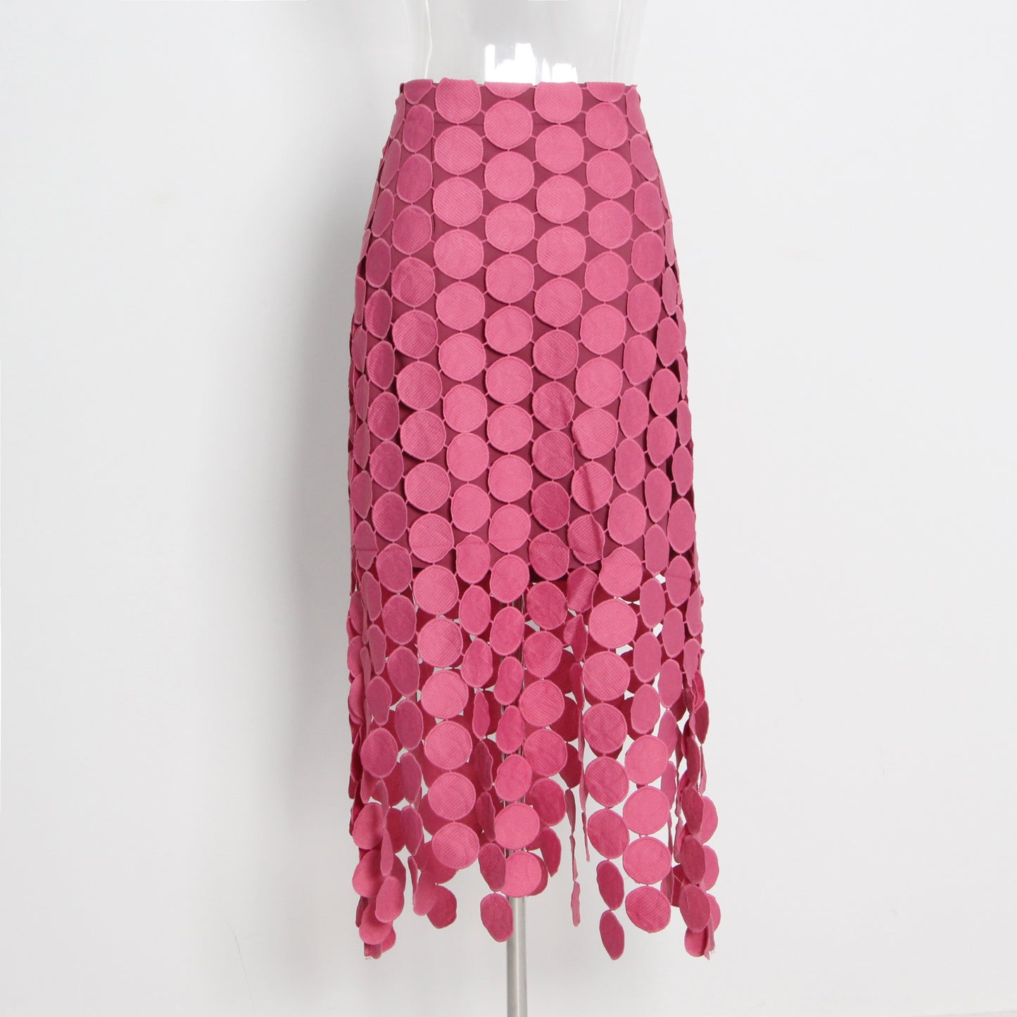 Pink Disc-Embellished Fringe Midi Skirt