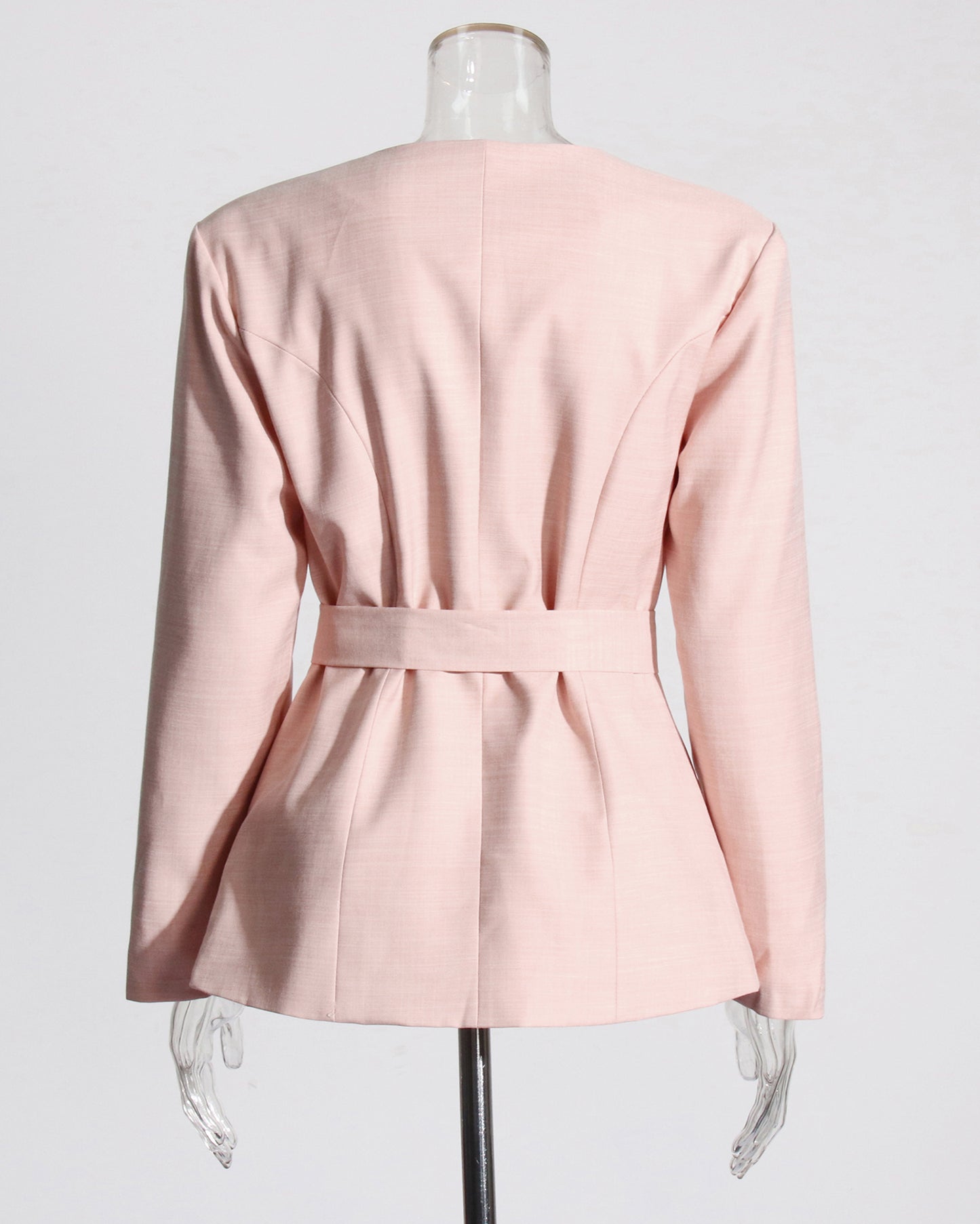 Pink Double-Breasted Blazer with Bow Belt