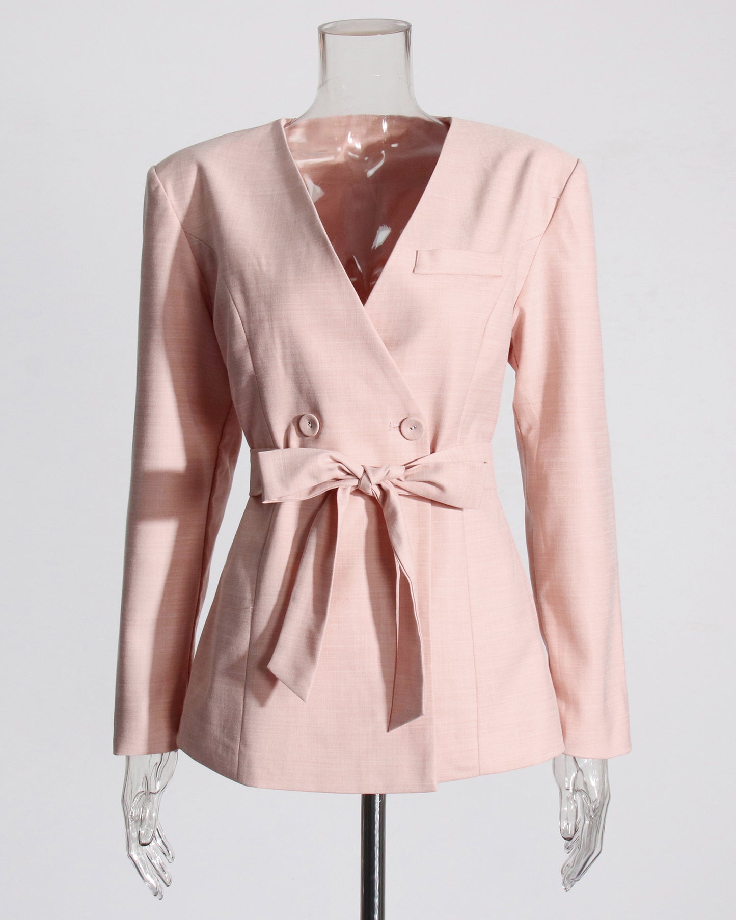 Pink Double-Breasted Blazer with Bow Belt