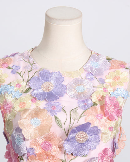 Pink Floral Embroidered Crop Top & Skirt Set