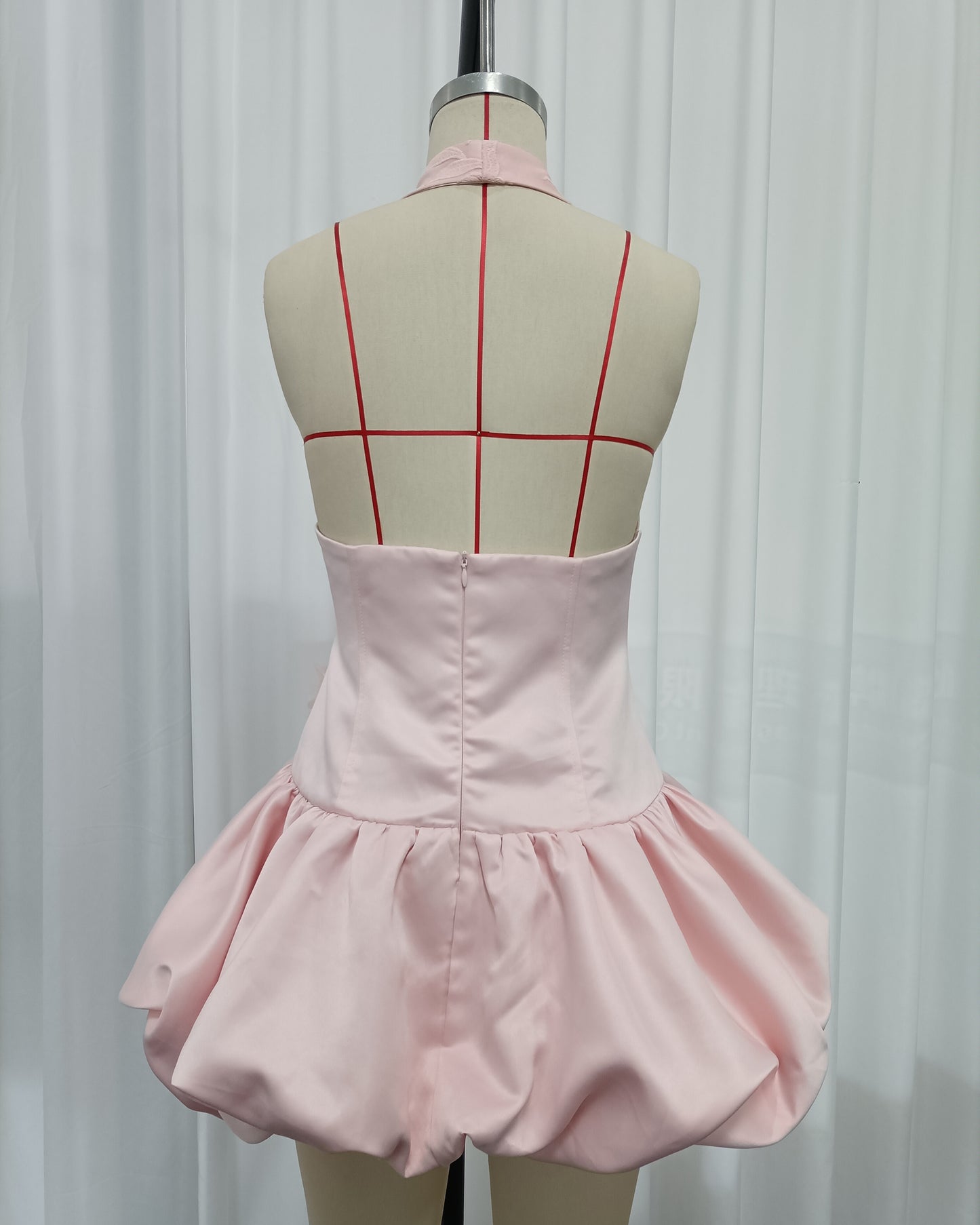 Pink Halter Lace Corset Bubble Mini Dress