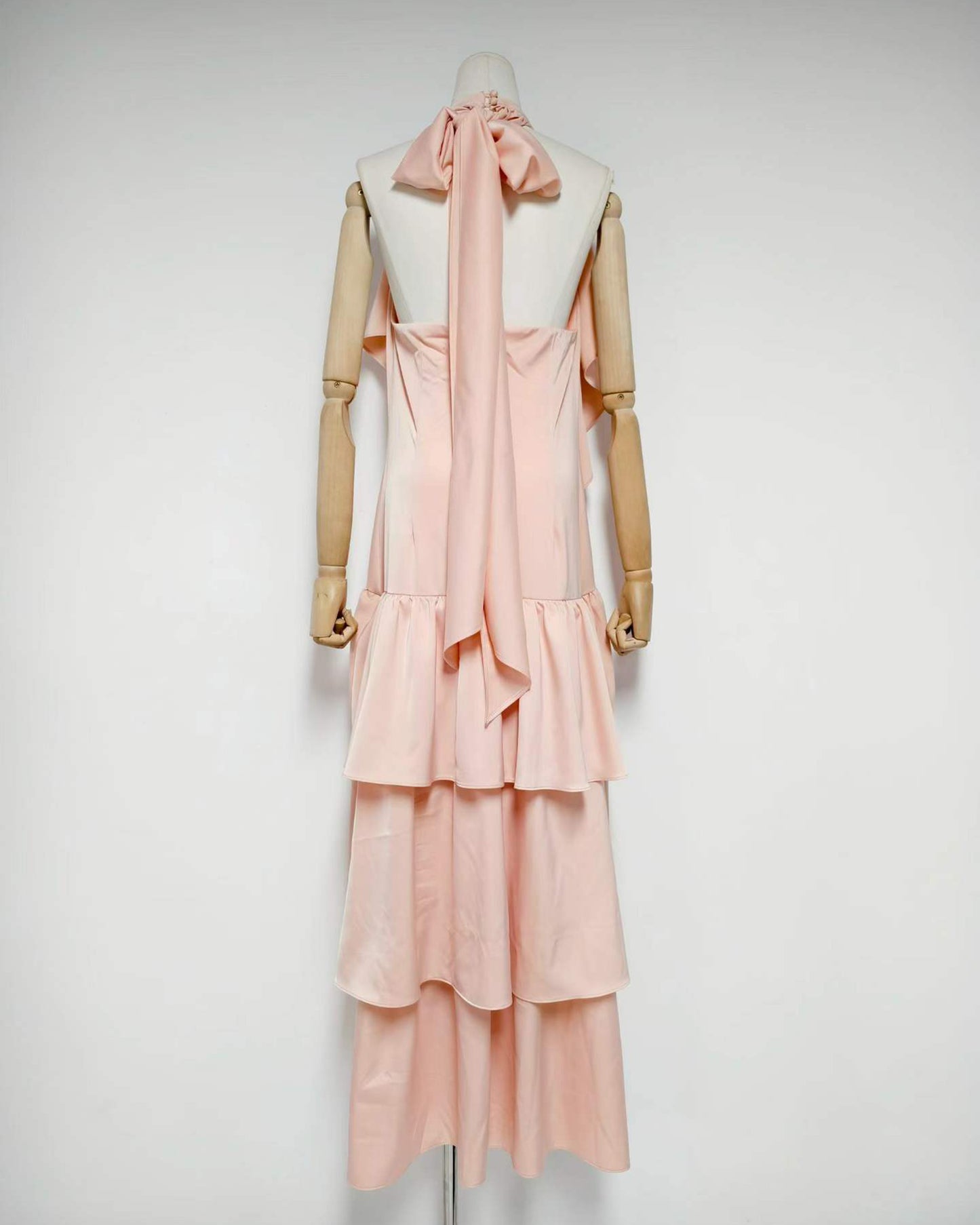 Pink Halter Neck Ruffle Tiered Maxi Dress