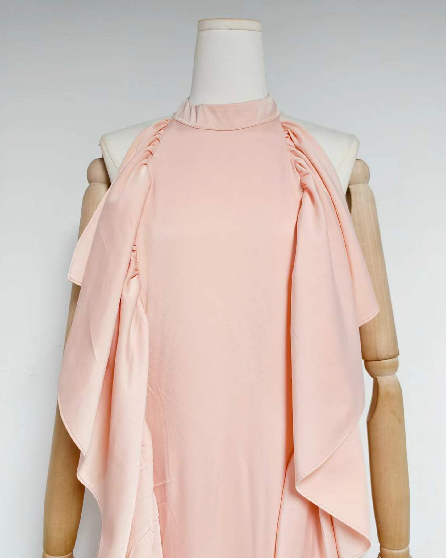 Pink Halter Neck Ruffle Tiered Maxi Dress