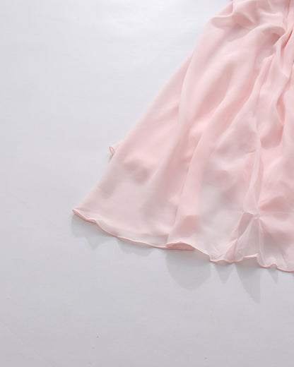 Pink Halter Ruffle Bell Sleeve Top Long Skirt Set