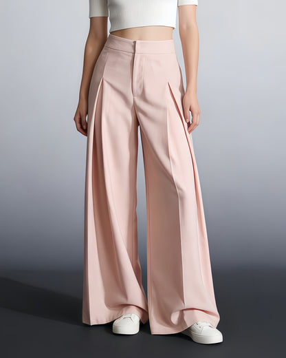 Pink High-Waist Wide-Leg Trousers
