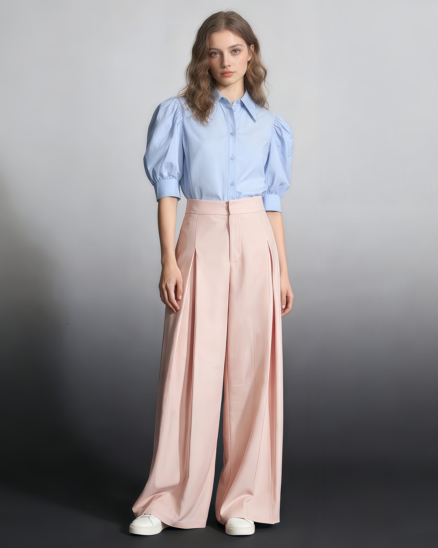 Pink High-Waist Wide-Leg Trousers