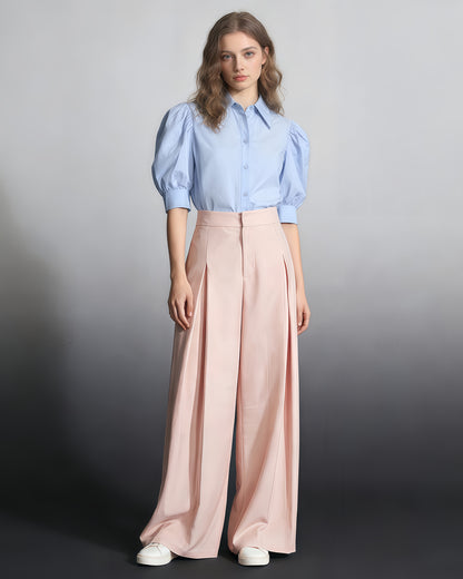 Pink High-Waist Wide-Leg Trousers