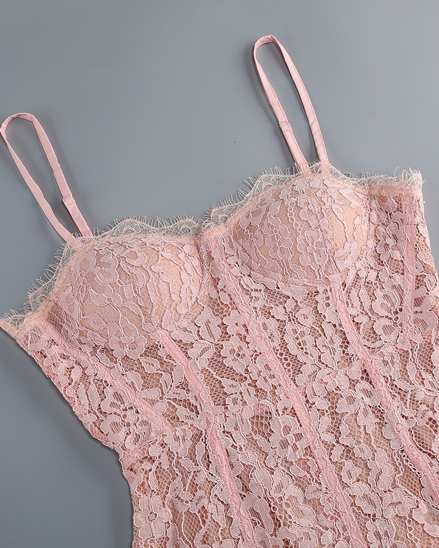 Pink Lace Corset Midi Slip Dress