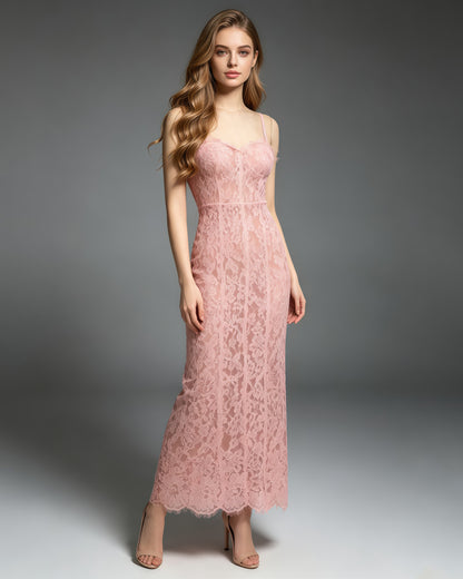 Pink Lace Corset Midi Slip Dress