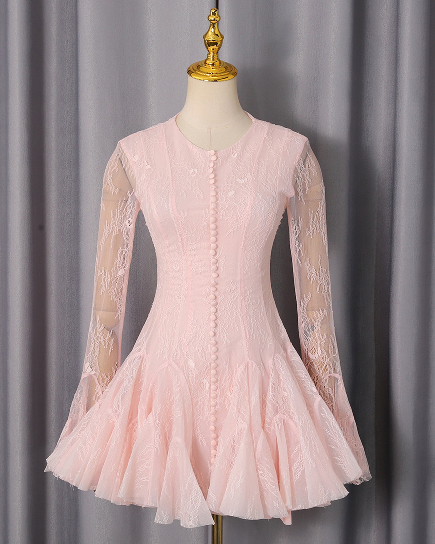 Pink Lace Fitted Ruffle Mini Dress