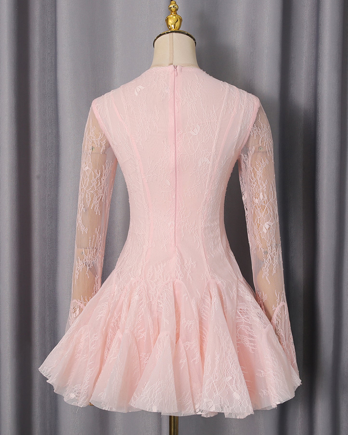 Pink Lace Fitted Ruffle Mini Dress