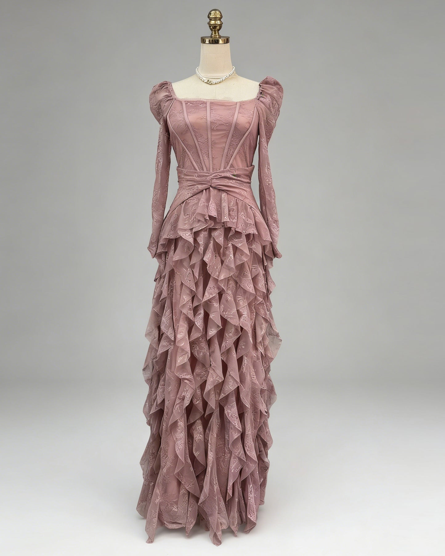 Pink Lace Ruffle Maxi Dress