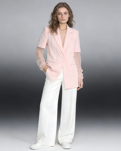 Pink Layered Sheer Sleeve Blazer