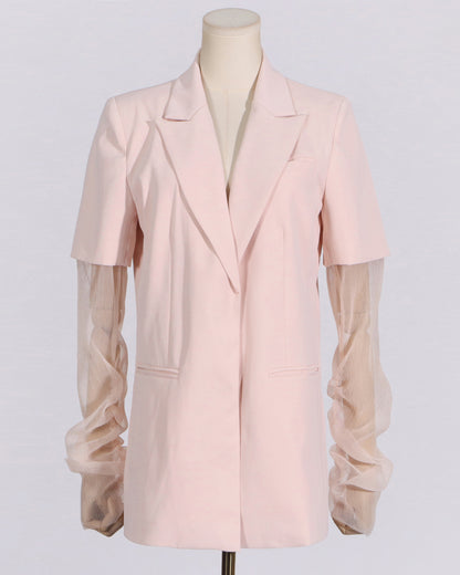 Pink Layered Sheer Sleeve Blazer