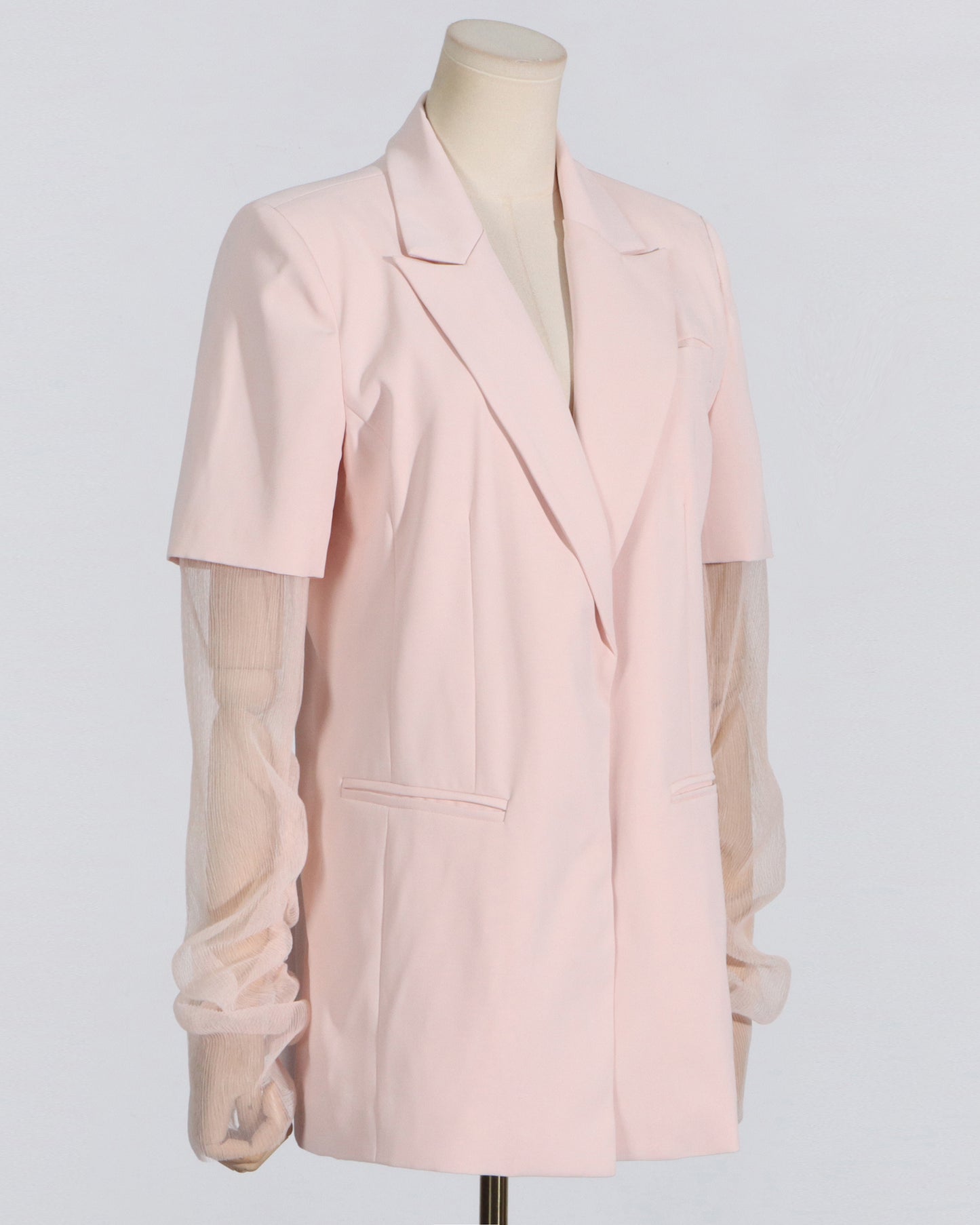 Pink Layered Sheer Sleeve Blazer