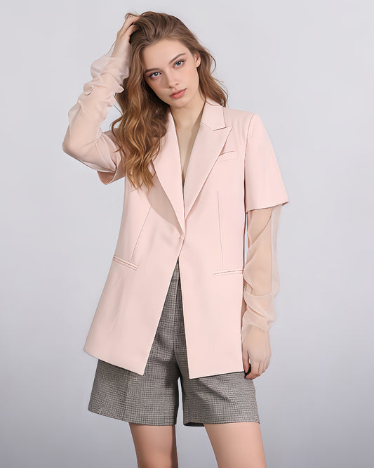 Pink Layered Sheer Sleeve Blazer