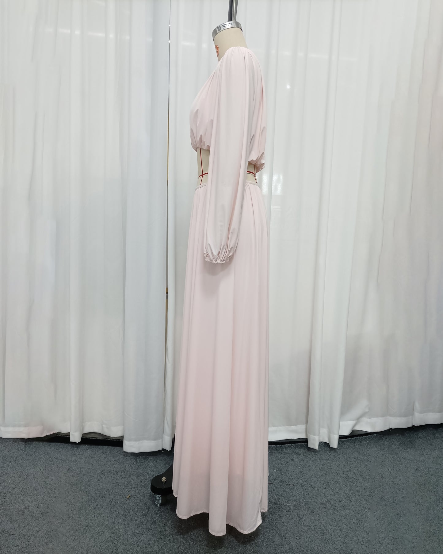 Pink Long Sleeve Crop Top High Waist Skirt Set