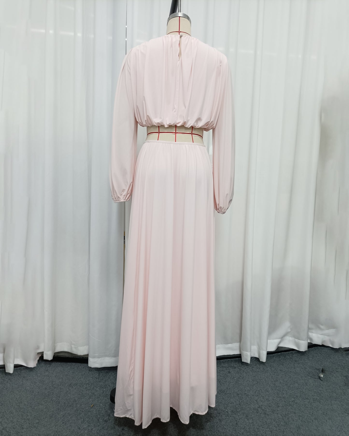 Pink Long Sleeve Crop Top High Waist Skirt Set