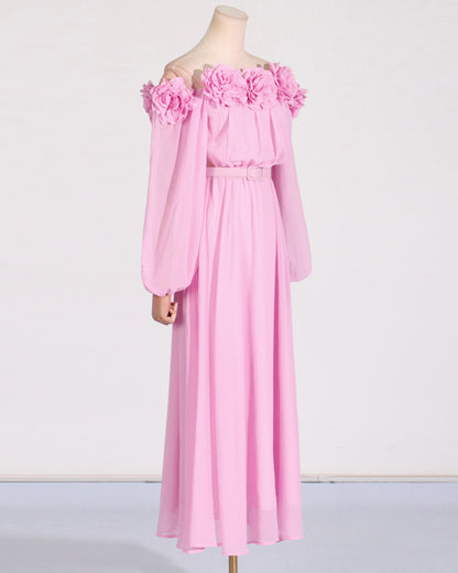 Pink Off-Shoulder Floral Maxi Dress