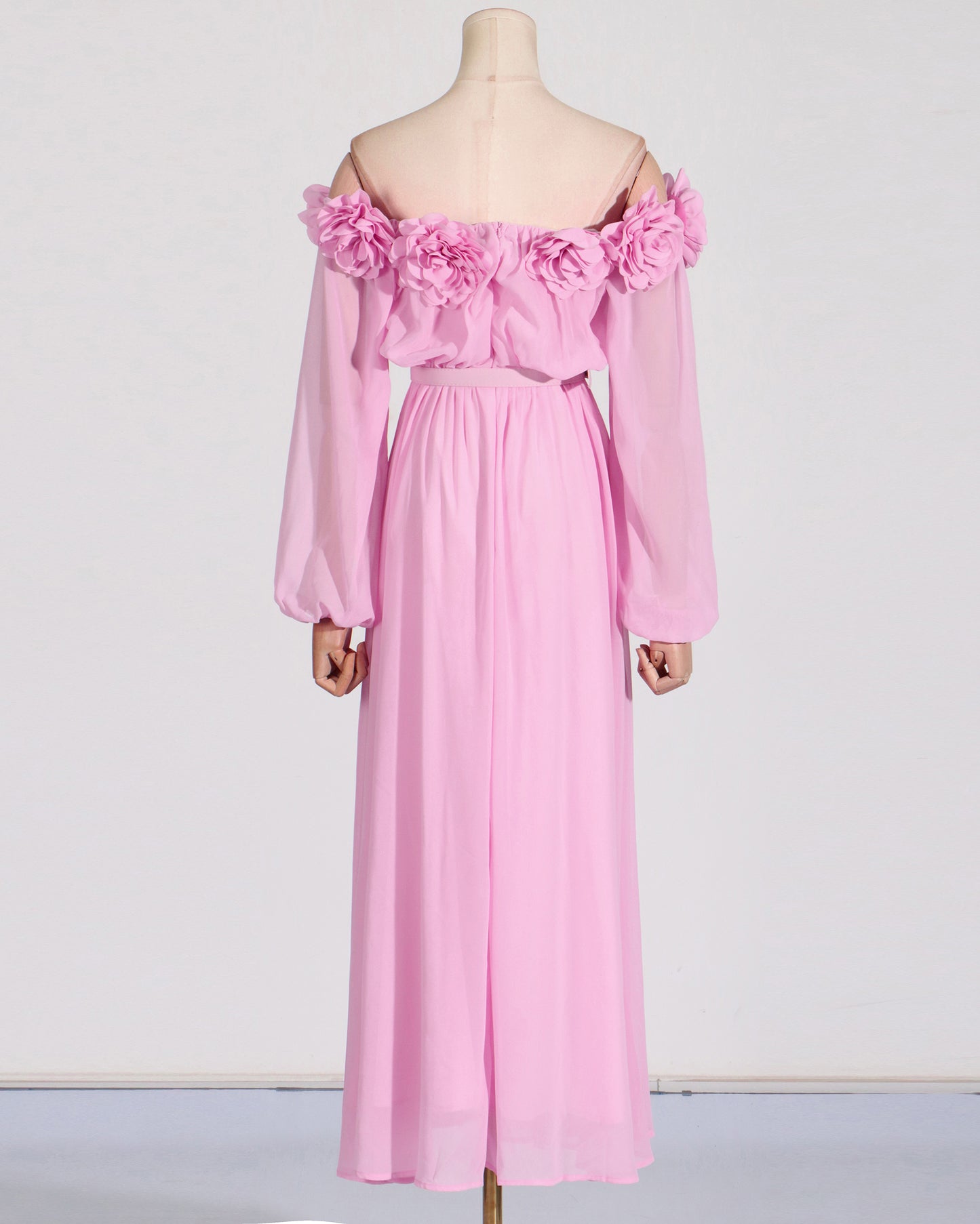 Pink Off-Shoulder Floral Maxi Dress