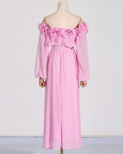 Pink Off-Shoulder Floral Maxi Dress
