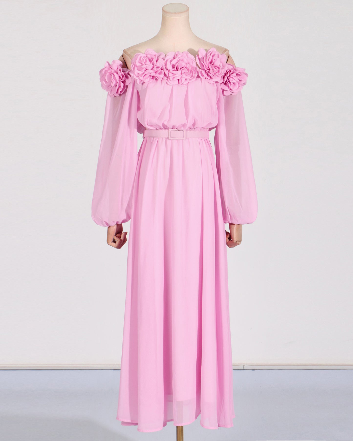 Pink Off-Shoulder Floral Maxi Dress