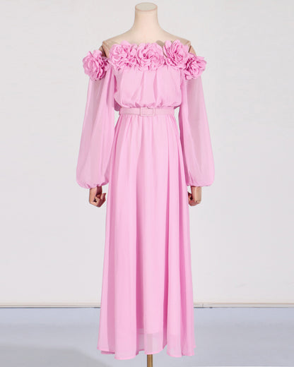 Pink Off-Shoulder Floral Maxi Dress