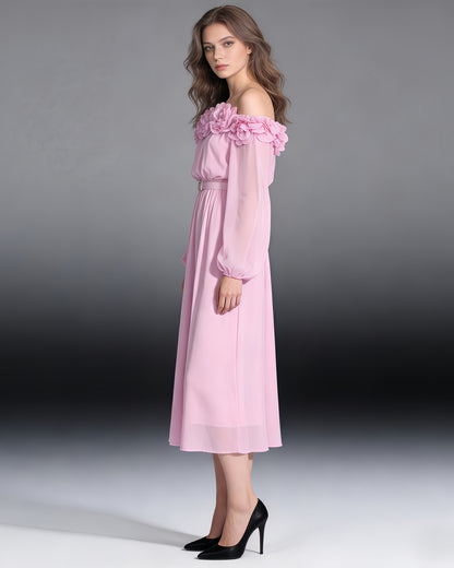 Pink Off-Shoulder Floral Maxi Dress