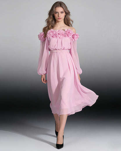 Pink Off-Shoulder Floral Maxi Dress