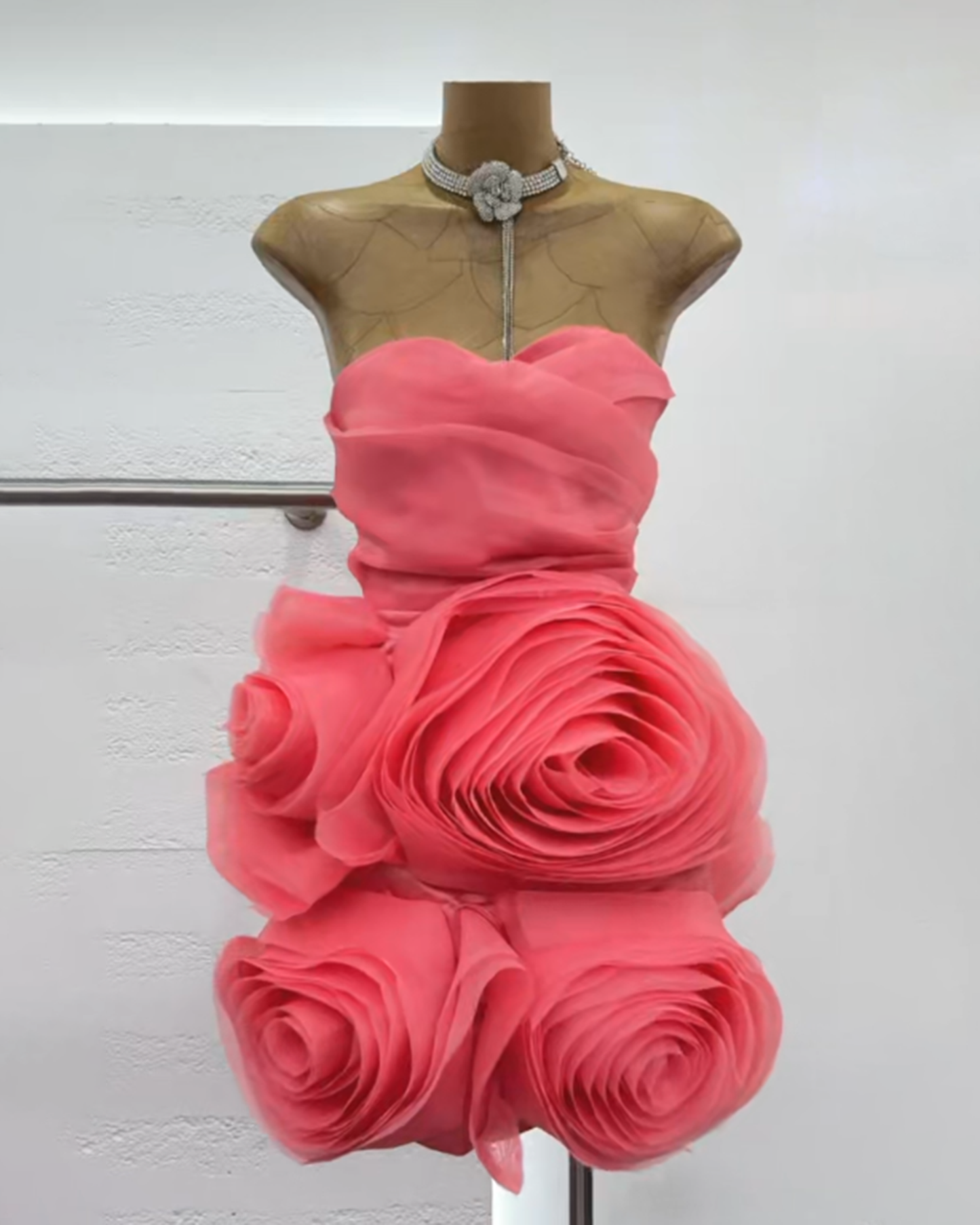 Pink Off Shoulder Spliced Rose Mini Dress