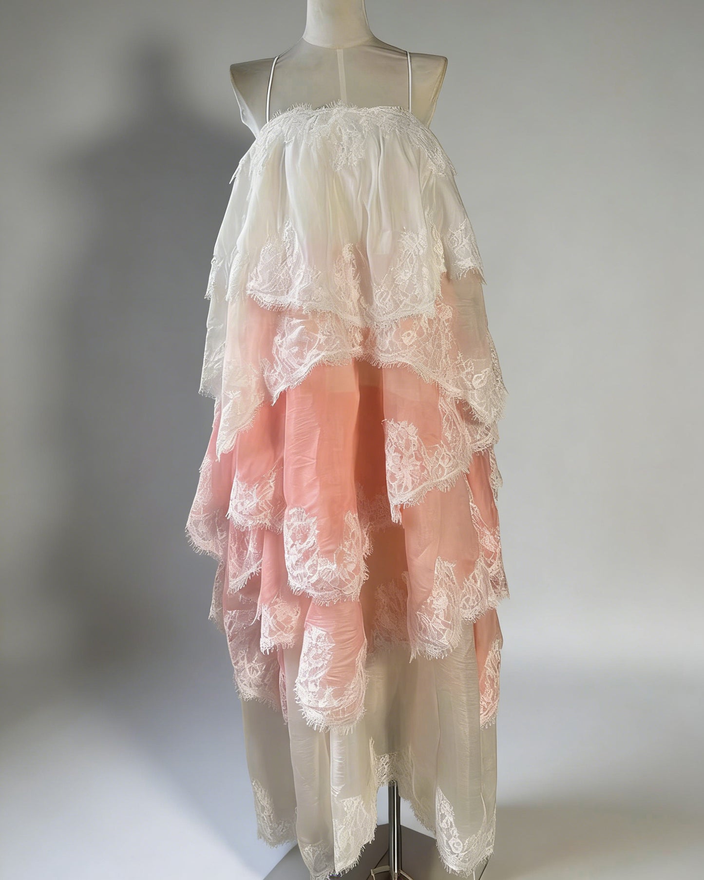 Pink Ombre Lace Tiered Midi Dress