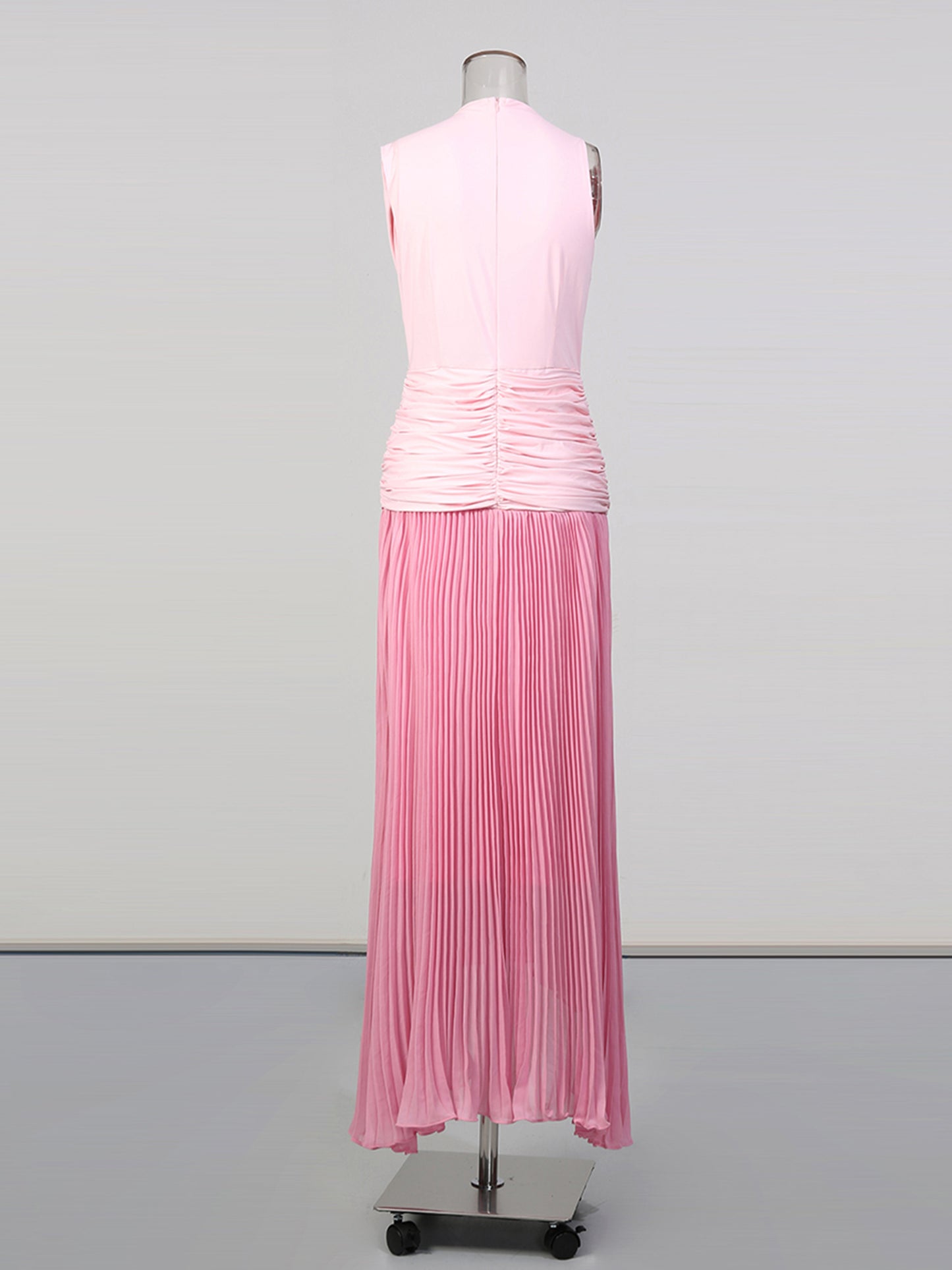 Pink Ombre One-Shoulder Pleated Maxi Dress