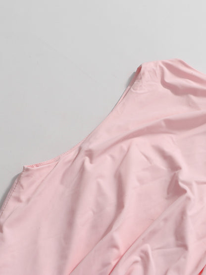 Pink Ombre One-Shoulder Pleated Maxi Dress