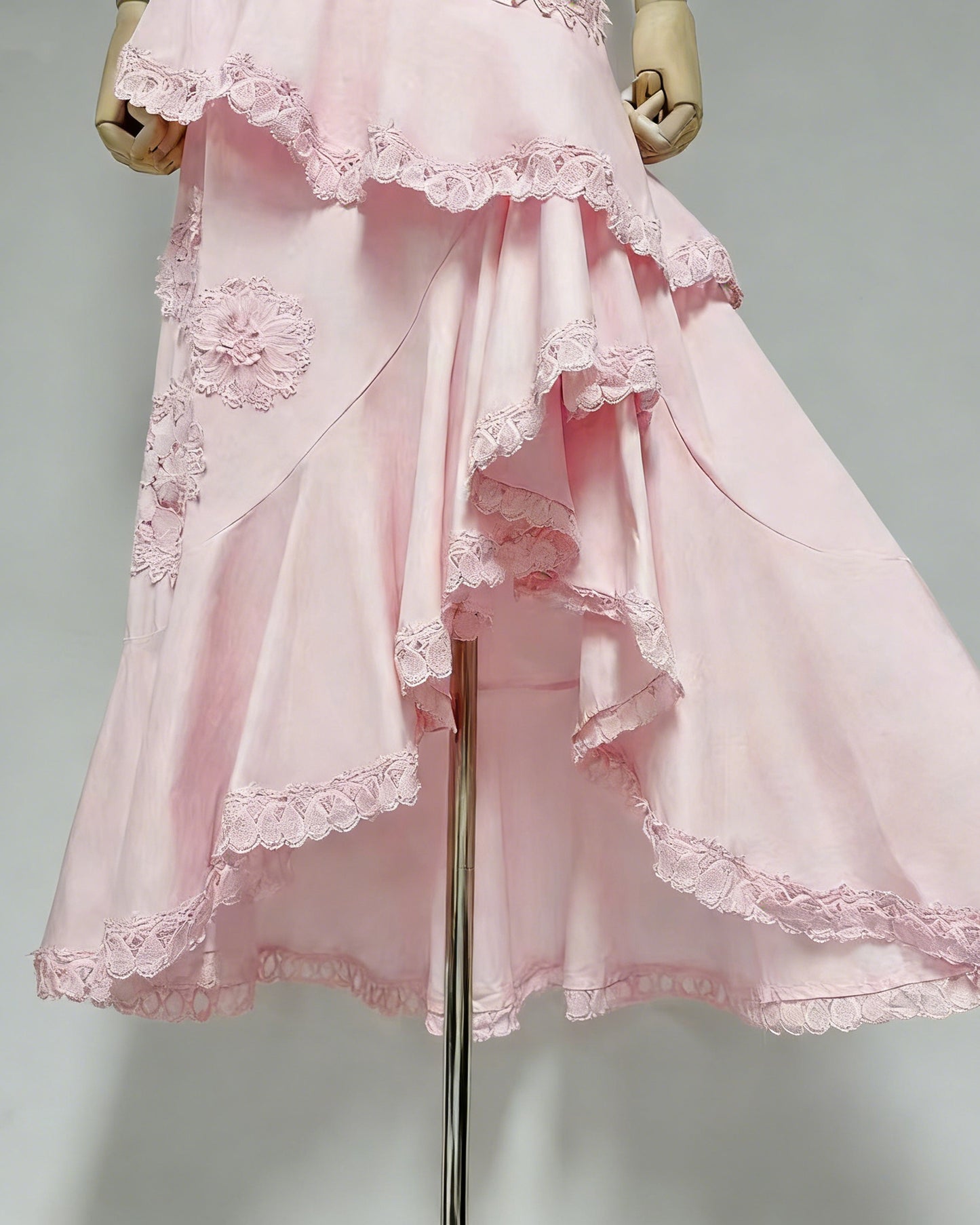 Pink One-Shoulder Crochet Ruffle Two-Piece Set