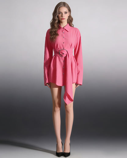 Pink Oversized Shirt with Circular Buckle Belt