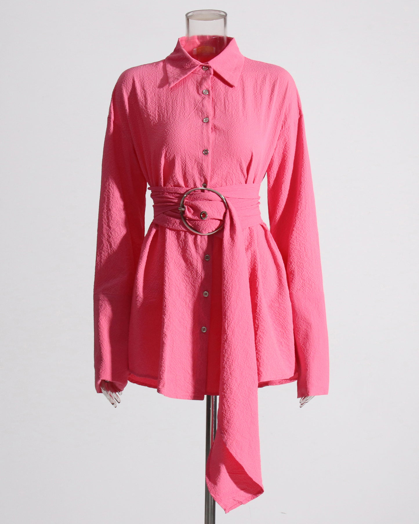 Pink Oversized Shirt with Circular Buckle Belt