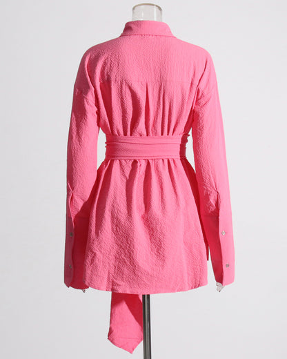 Pink Oversized Shirt with Circular Buckle Belt