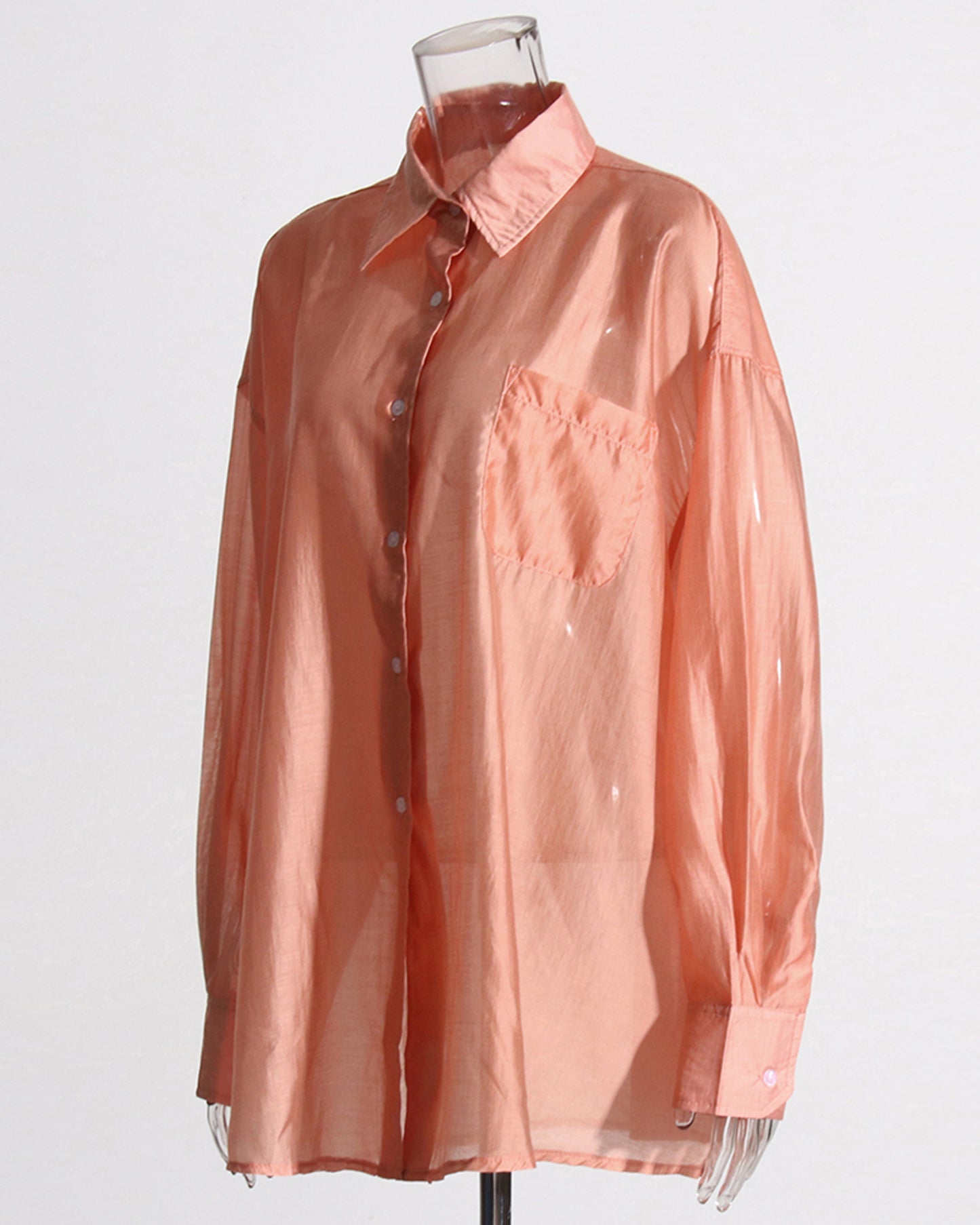 Pink Oversized Solid Button-Down Shirt