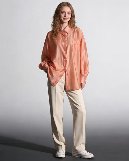 Pink Oversized Solid Button-Down Shirt