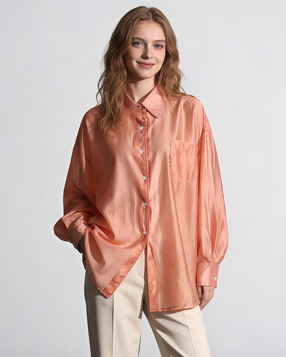 Pink Oversized Solid Button-Down Shirt