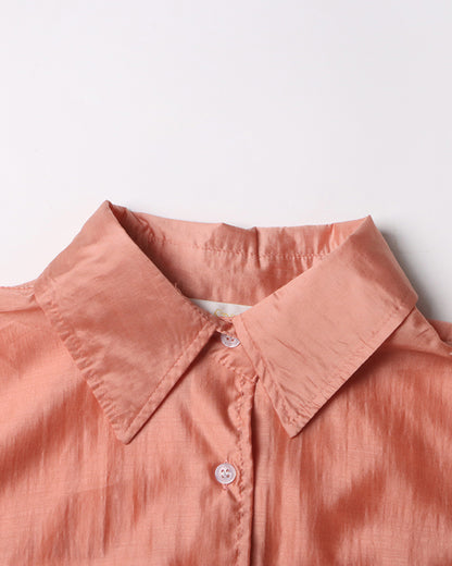 Pink Oversized Solid Button-Down Shirt