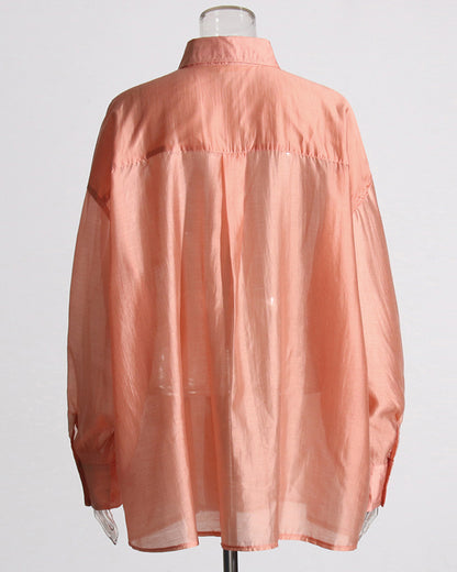 Pink Oversized Solid Button-Down Shirt